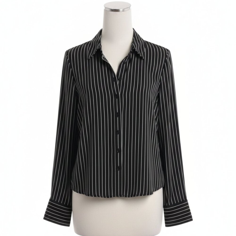 Reformation Black Pinstripe Button-Down Blouse - Size S